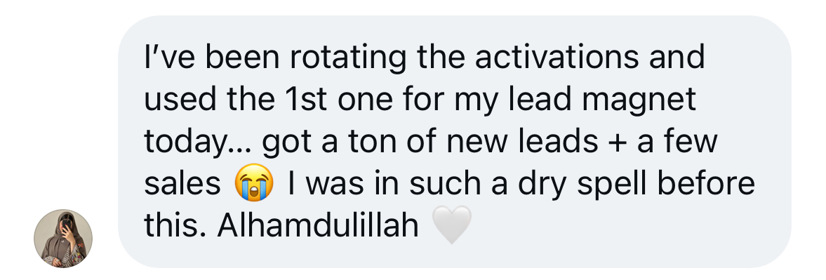 Customer message about results from the story activations